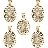COGCHARGER 5 Pieces Oval Cubic Zirconia Charm Pendants Virgin Mary Charm Brass CZ Pendant for Jewelry Necklace Bracelet Earring Making Crafts