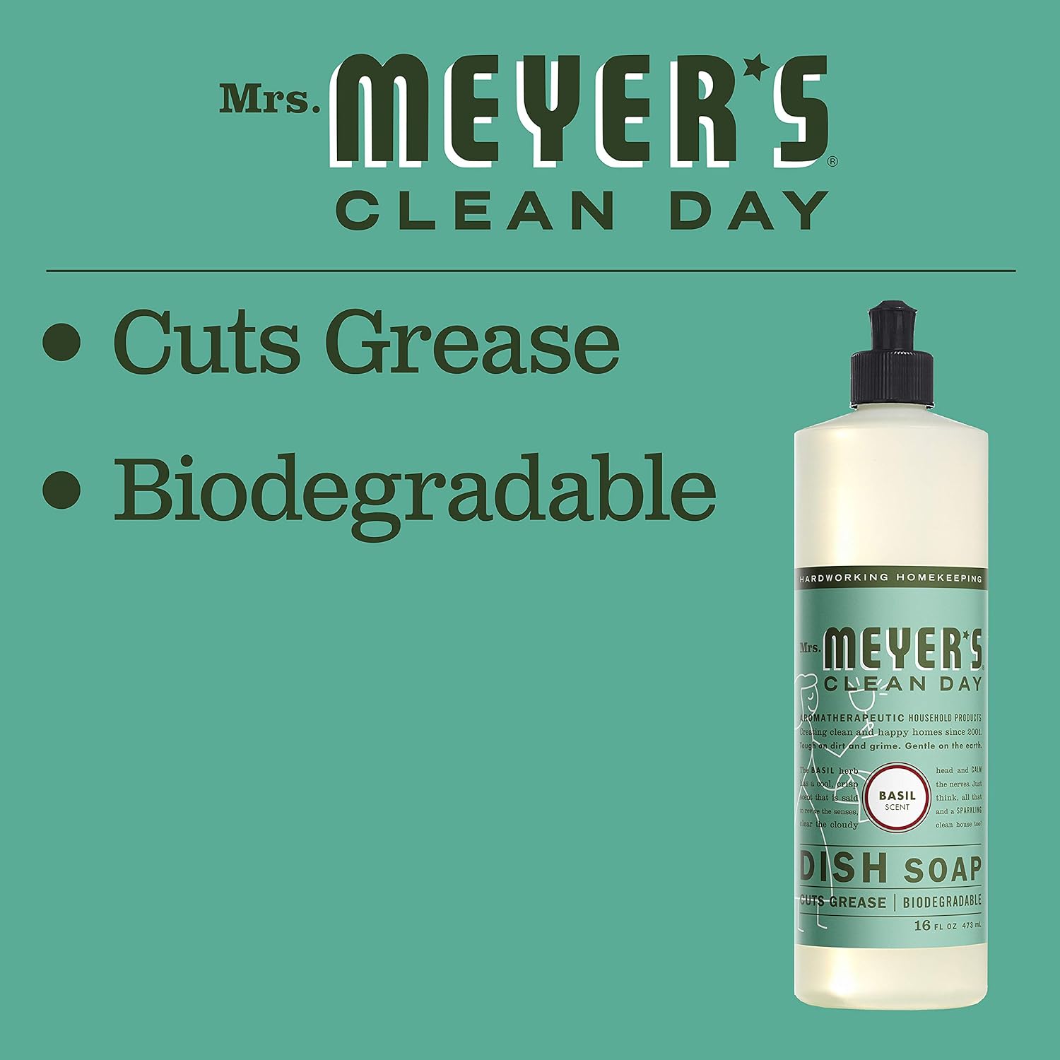Mrs. Meyer's Clean Day Liquid Dish Soap, Cruelty Free Formula, Basil Scent, 16 oz- Pack of 3: Health & Personal Care
