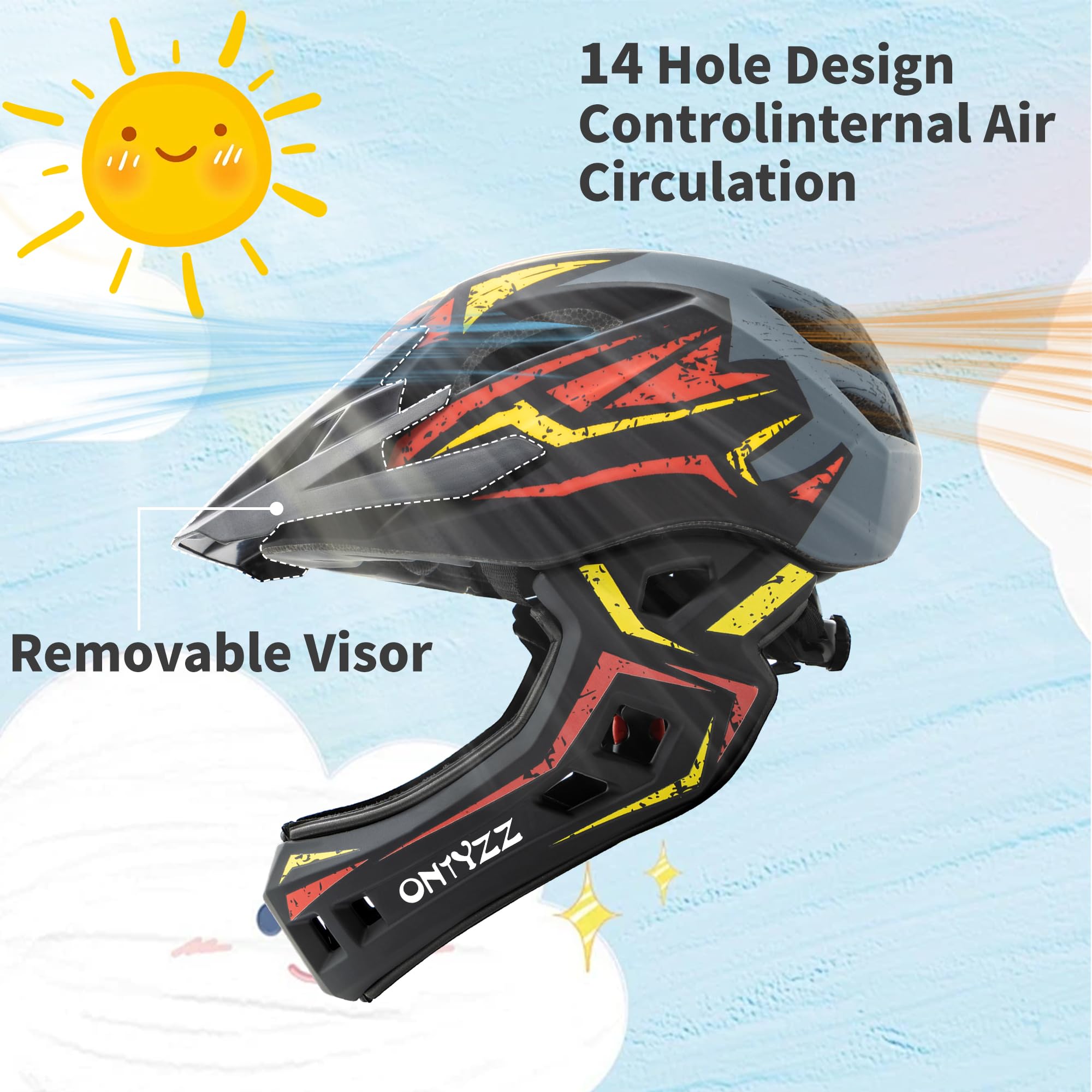 ONTYZZ Kids Bicycle Helmet Kids Adjustable Safety Full Face Helmet Lightweight Toddler Mountain Full Bike Helmet for Skating Cycling Scooter for Child