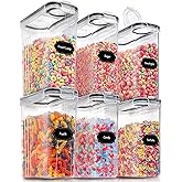 PRAKI Large Dry Food Storage Containers with Lids, 6PCS Airtight Cereal Containers Storage Set, Leak-proof Canister Set for Kitchen Pantry Organization with 20 Labels & Marker (4L Black)