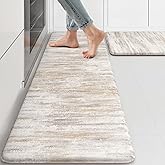 KIMODE Anti Fatigue Kitchen Mats for Floor 2 Piece, Abstract Kitchen Rugs | Light Brown Cushioned Kitchen Floor Mats,Memory Foam Standing Desk Mats for Laundry,Office,Bath Sink,Dorm,RV 17"x47"+17"x29"