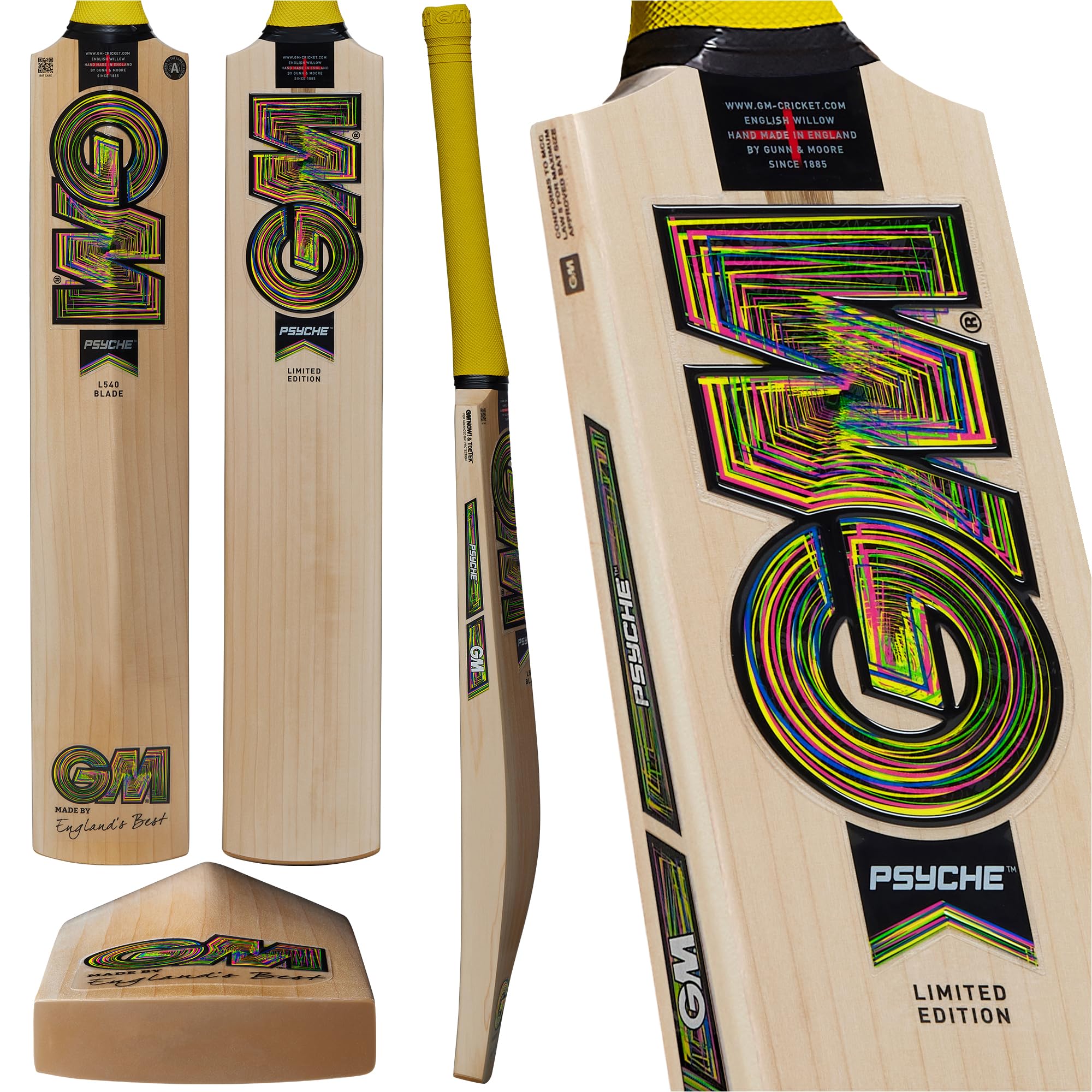 GM Psyche 404 Cricket Bat 2025 - Prime English Willow, L540 Blade, Mid Swell Profile, Pro Lite Grip, Harrow Size, Made in England by Gunn & Moore