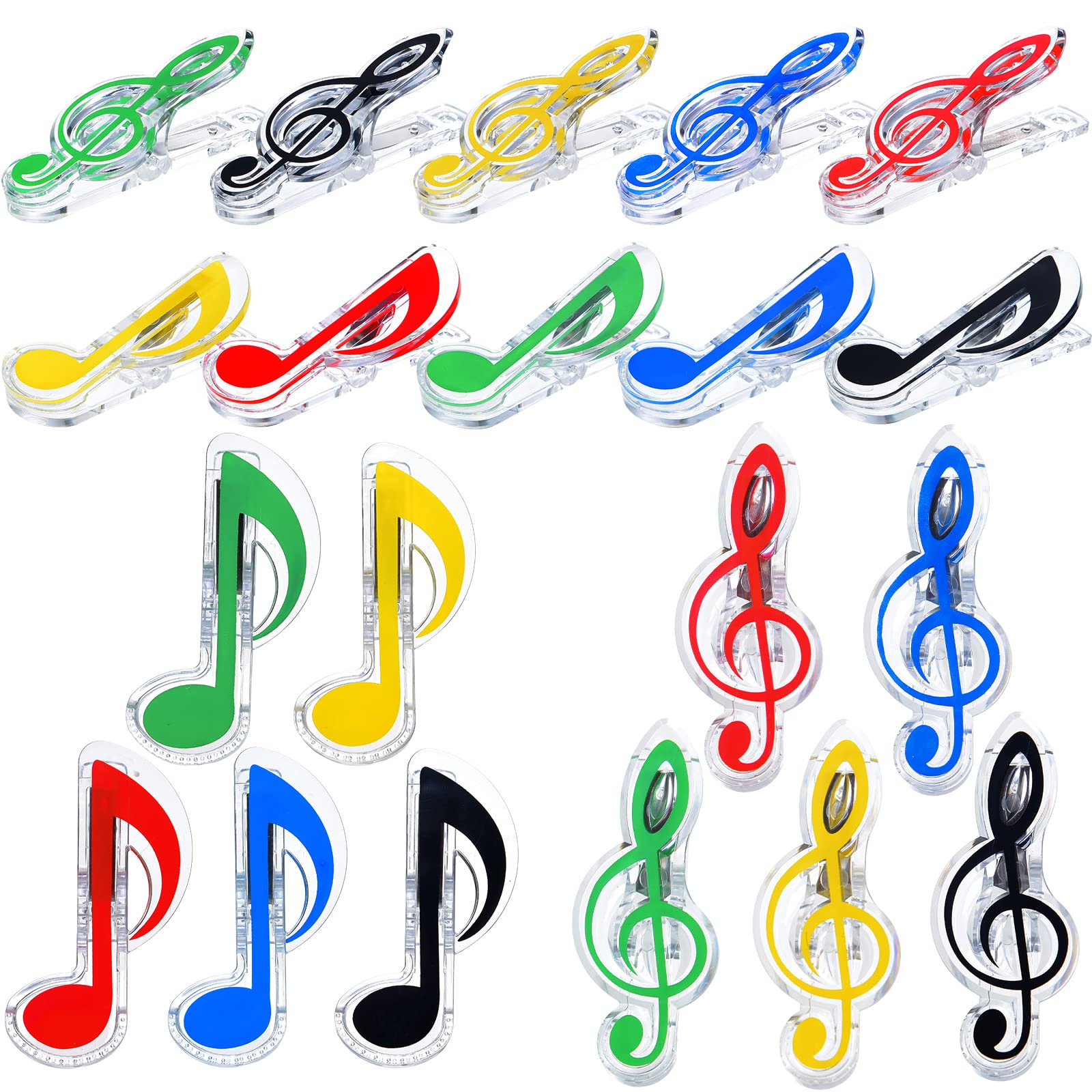 Photo 1 of 20 Pack Music Note Paper Clip Treble Clef Paper Clips Funny Music Teacher Gifts Plastic Book Page Sheet Holder for Desk Bookmark Office School Stationery Accessories,Multicolor Transparent