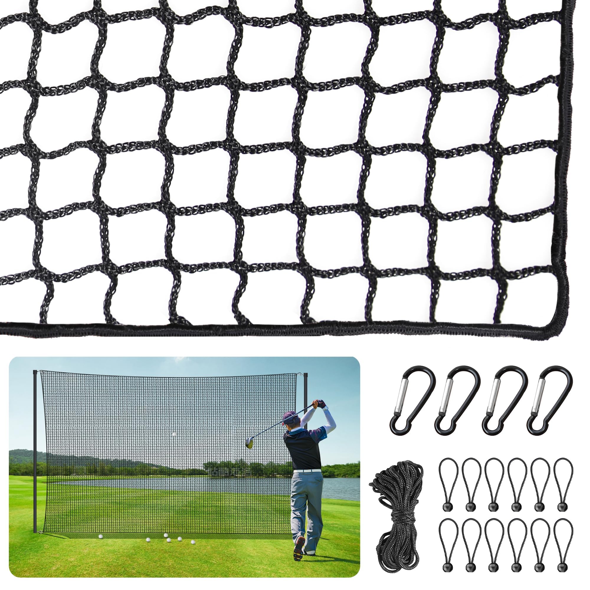 ORIENGEAR 10x10ft/10x15ft Golf Practice Hitting Polyester Net with Rope and Buckle, Driving Nets for Golf, Hockey, Baseball and More Sports, Suitable for Backyard, Garden and Indoor Use