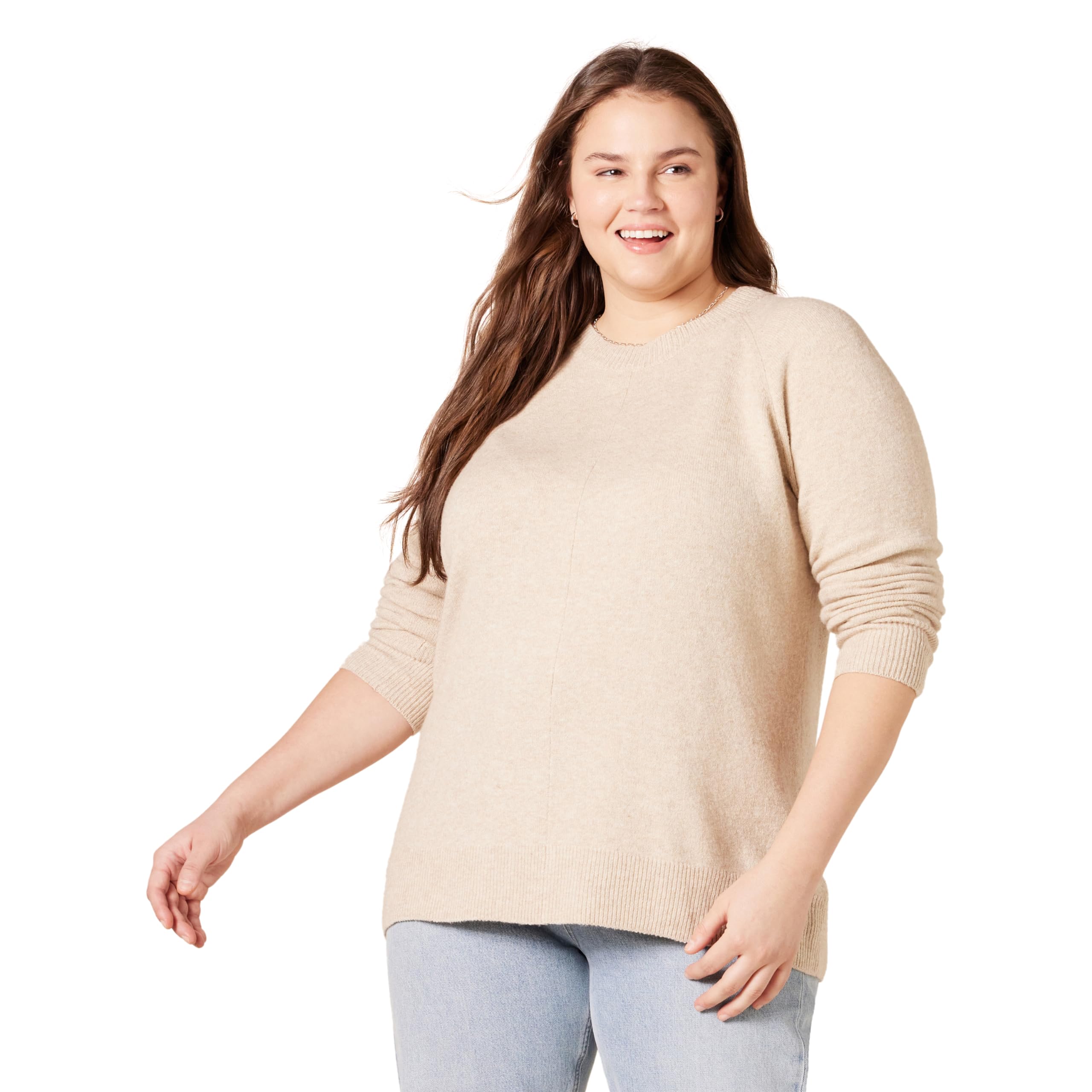 Photo 1 of Amazon Essentials Women's Regular-Fit Soft Touch Long-Sleeve Crewneck Sweater, Beige, Small