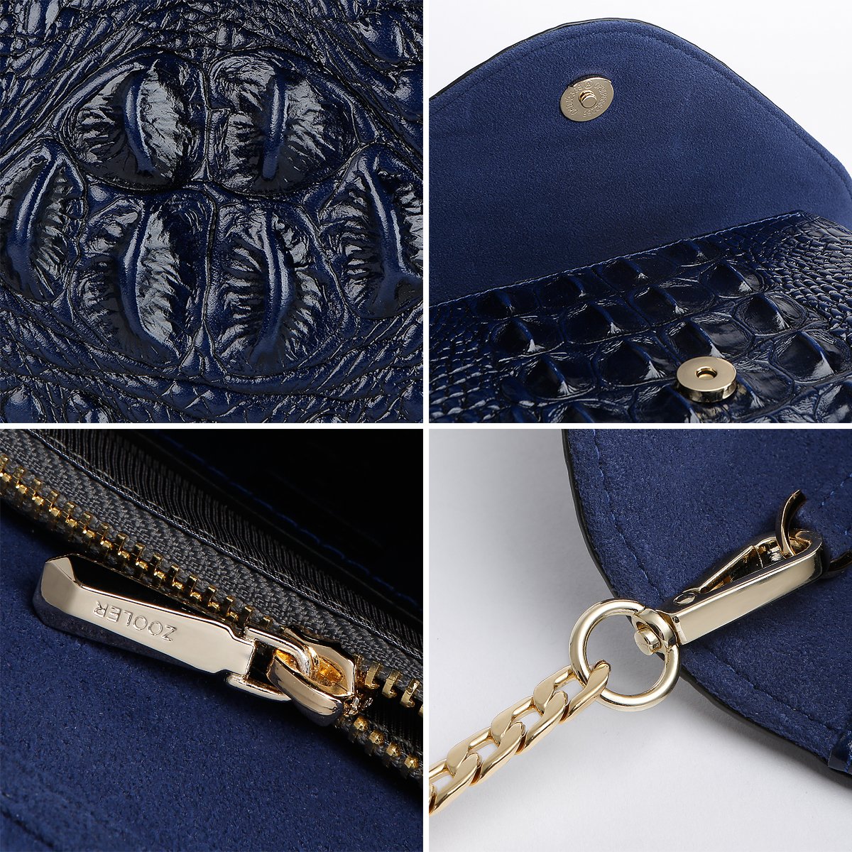 ZOOLER GLOBAL Genuine Leather Purse Clutch Crossbody Bag Crocodile Embrossed Blue