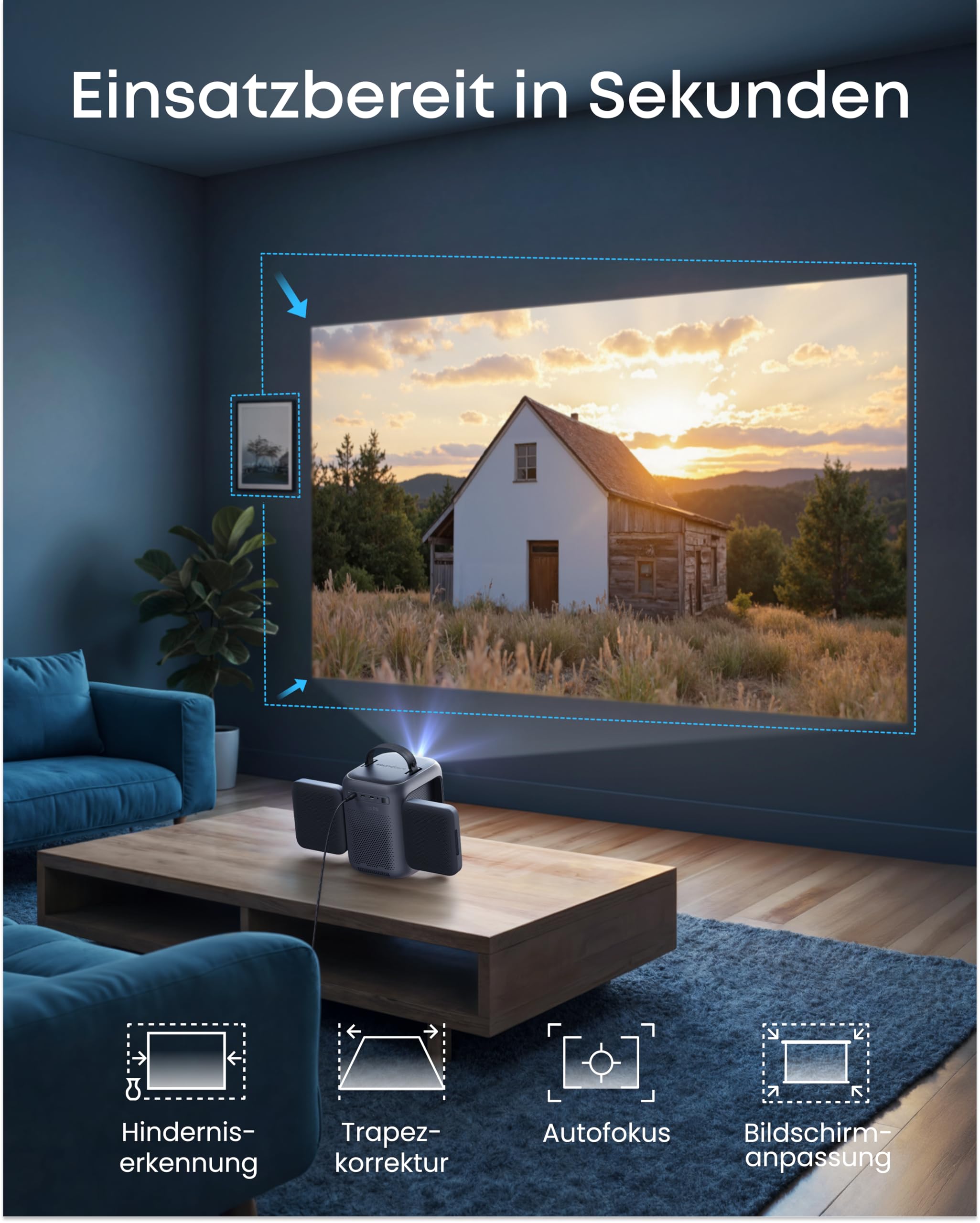 soundcore Nebula P1i Smart-Projektor mit WLAN und Bluetooth, drehbare Lautsprecher, 2.0 Dolby Audio, 380 ANSI-Lumen, Full HD 1080p, Vollglas-Objektiv, duale 10W Stereo-Lautsprecher, Google TV, tragbar 5