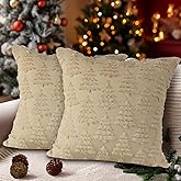 Lanpn Christmas 16x16 Throw Pillow Covers Set of 2, Winter Star Chrismas Tree Throw Pillow Cases Soft Plush Faux Fur Wool 16 x 16 Winter Cushion Cover for Indoor Home Bedroom Couch Sofa Decor (Beige)