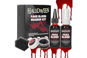 JS2U ZW Halloween Fake Blood Makeup Kit,Fake Blood Spray,Coagulated Blood,Dripping Blood,Stipple Sponge Realistic Washable Special Effects SFX Makeup Set for Zombie Vampire Monster
