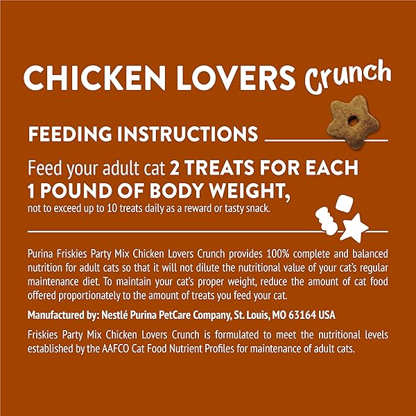 PURINA FRISKIES CAT TREATS, PARTY MIX CHICKEN LOVERS CRUNCH – 20 OZ. POUCH