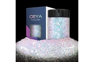 Ceya Chunky Glitter, 4.9oz/ 140g Iridescent White Craft Glitter Powder Mixed Fine Metallic Nail Sequins Flakes for Epoxy Resin, DIY Crafts Tumblers Painting, Scrapbooking, Christmas Decor