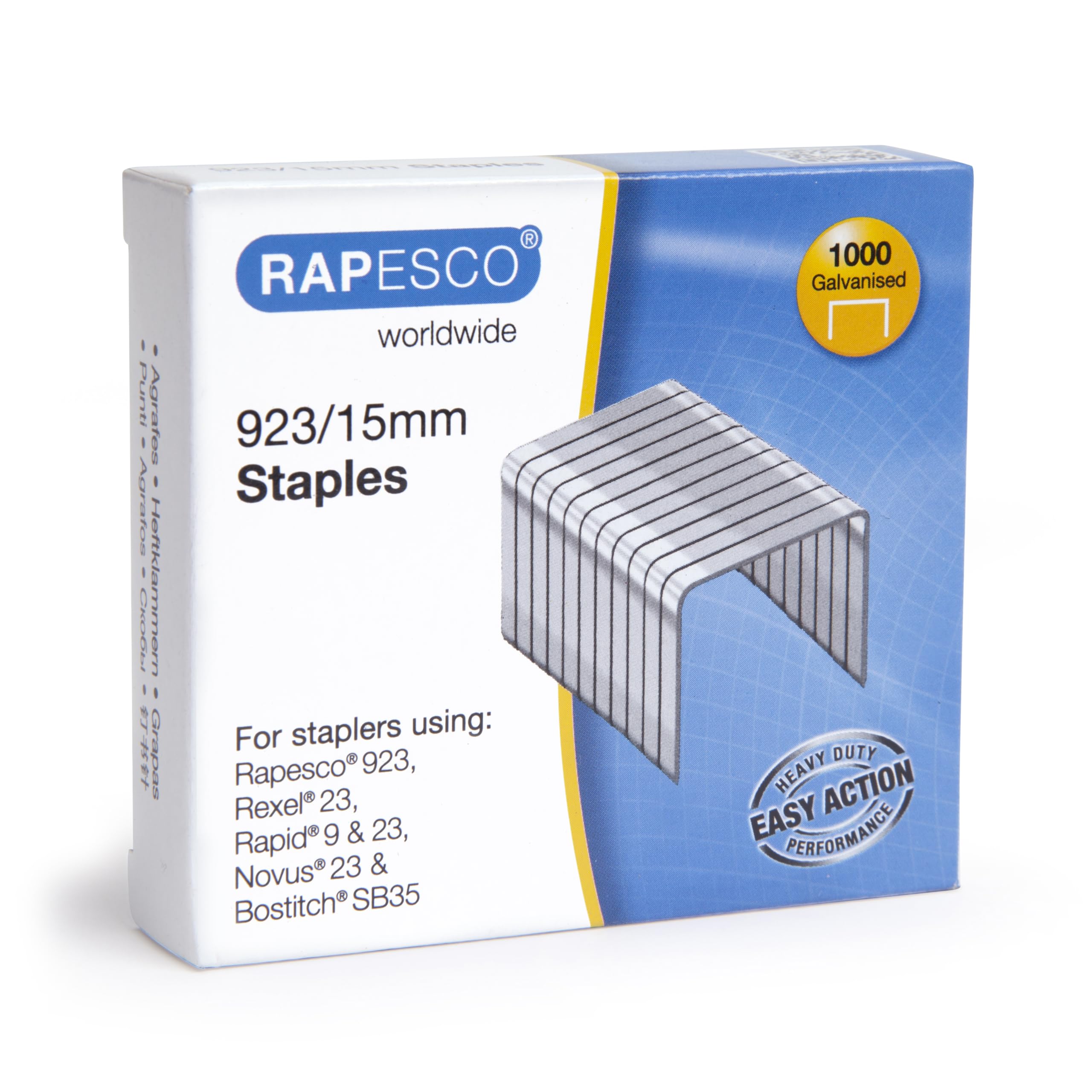 Rapesco 1239 Type 923/15 mm Galvanised Heavy Duty Staples, Pack of 1000 — image 1