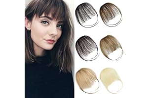 DILUSILK Bangs Hair Clip in Fringe Bangs 100% Real Human Hair Pieces for Women Light Brown