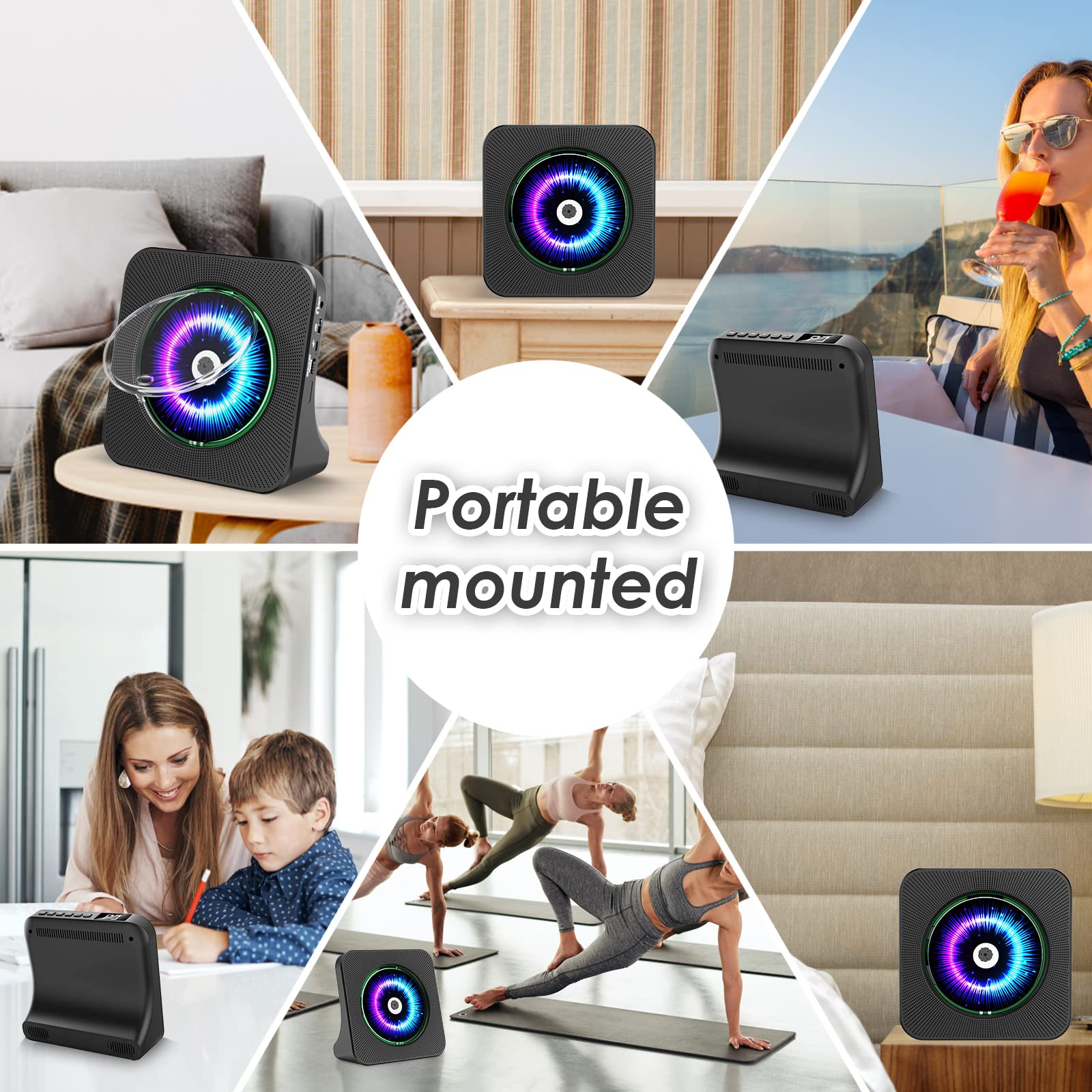 Gueray CD Player Portable Bluetooth: Desktop 4000mAh Rechargeable CD Players for Home with Timer HiFi Speakers Dust Cover LCD Screen Display FM Radio Type-c 3.5mm AUX Jack Remote Control