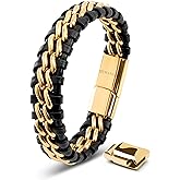 SERASAR | Premium Genuine Leather Bracelet [Steel] for Men in Black | Magnetic Stainless Steel Clasp in Black, Silver and Gold | Exclusive Jewellery Box | Great Gift Idea