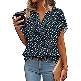 Zeagoo Womens Dressy Casual Shirts Short Sleeve V Neck Work Blouse Business Casual Summer Chiffon Tops