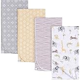 Gerber Unisex Baby 100% Cotton Flannel Receiving Blankets 30x30 Inches (Pack of 4), Animals + Geos Neutral, One Size