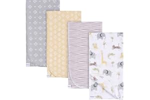 Gerber Unisex Baby 100% Cotton Flannel Receiving Blankets for Babies and Newborns 30x30 Inches (Pack of 4), Animals + Geos Ne