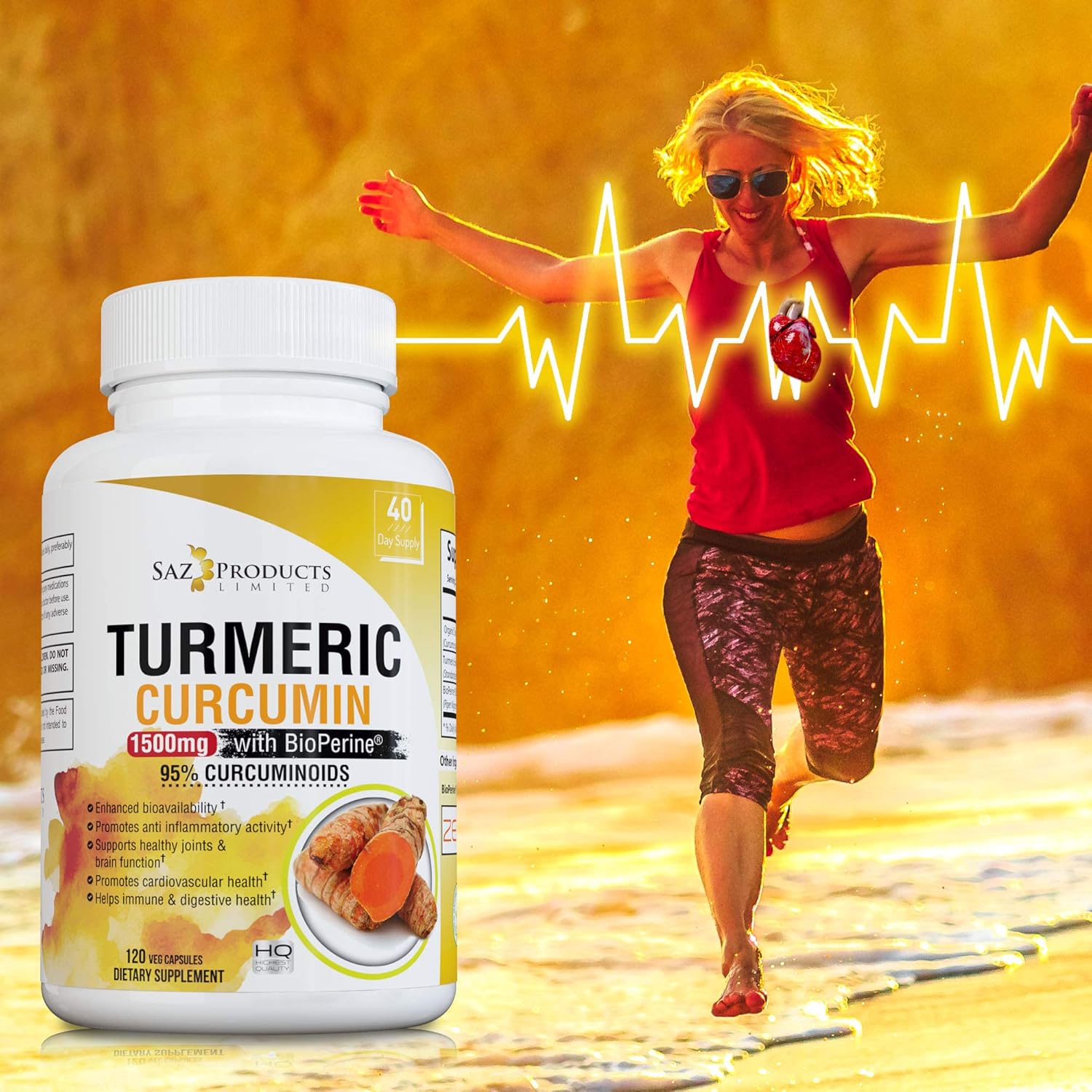 Organic Turmeric Curcumin with BioPerine - Potent Anti-Inflammatory - Contains 95% Curcuminoids and Black Pepper Extract for Fast Absorption - 1500 Milligram Vegan Capsules - 40 Day Supply: Health & Personal Care