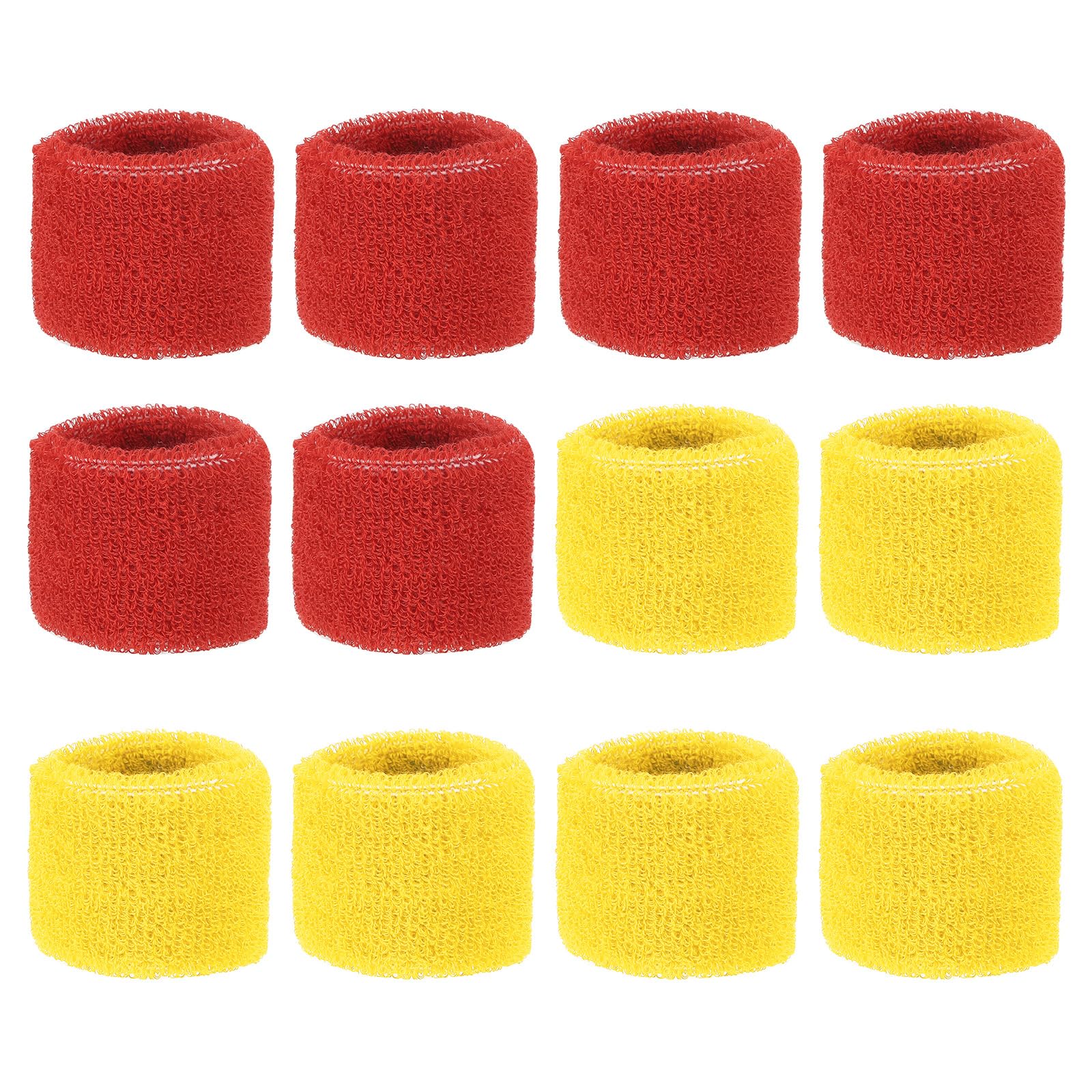 PATIKIL Sports Wristbands 8x5cm, 24 Pcs Wrist Sweatband Absorbent Cotton Terry Cloth Wrist Bands for Competitions Tennis Basketball Working Out Athletic Running, Yellow Red