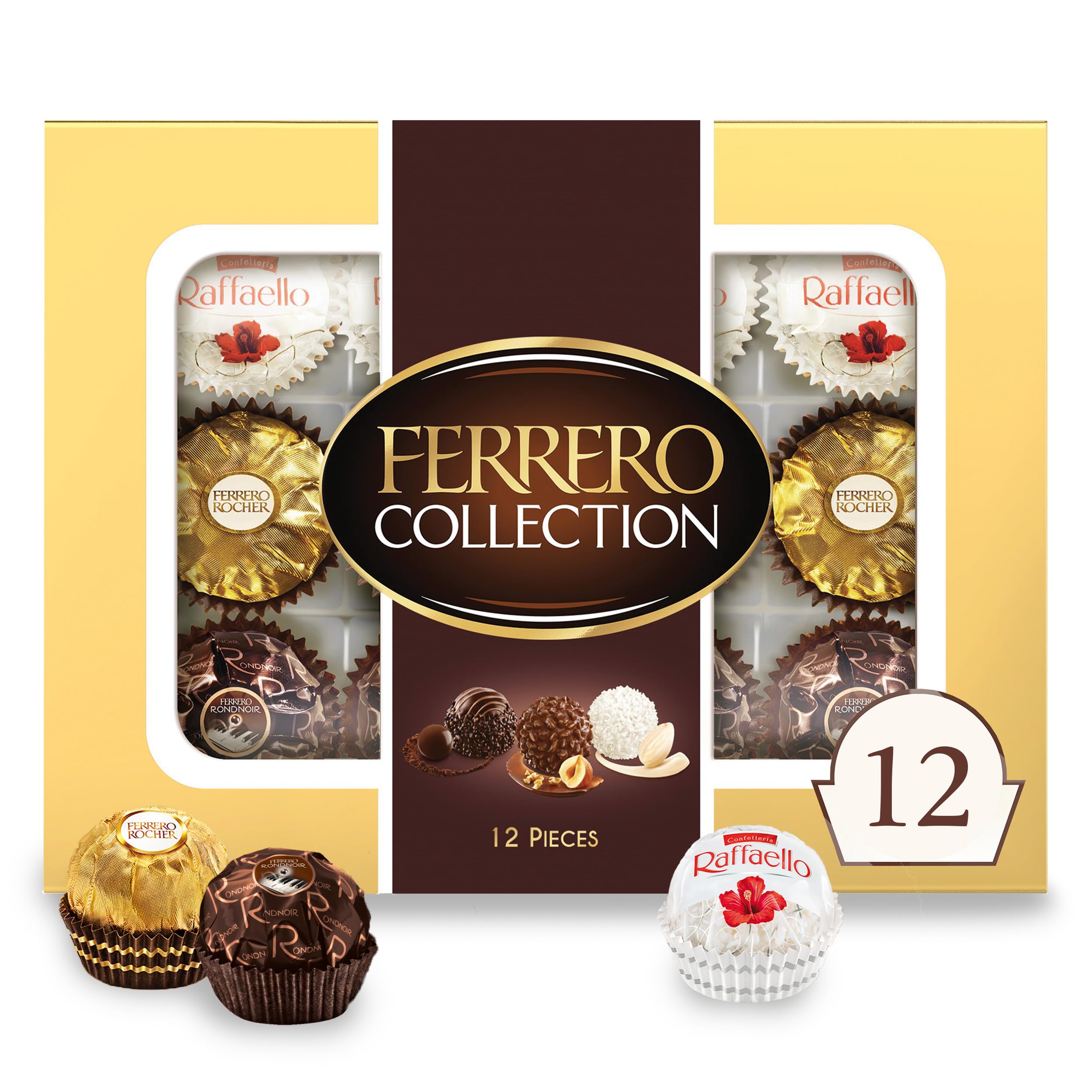 Photo 1 of **BB 7/28/25**3 PACKAGES OF Ferrero Collection, 12 Count EACH, Premium Gourmet Assorted Hazelnut Milk Chocolate, Dark Chocolate and Coconut, 4.6 oz 