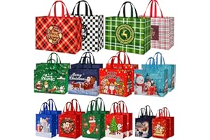 habgp Christmas Gift Bags Assorted Sizes with Handle 24 Pack, Reusable Tote Gift Bags Includes 4 Extra Large, 8 Large, 8 Medium, 4 Small, Non-Woven Christmas Bags for Gifts Xmas Party Holiday Favors