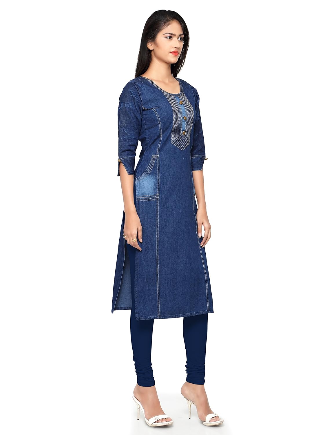 kvsfab women's denim kurta [kvskr8101denim]