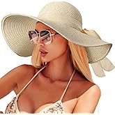 Beach Sun Hats for Women,Wide Brim Straw Hat Floppy Packable UPF 50+ UV Protection with for Summer