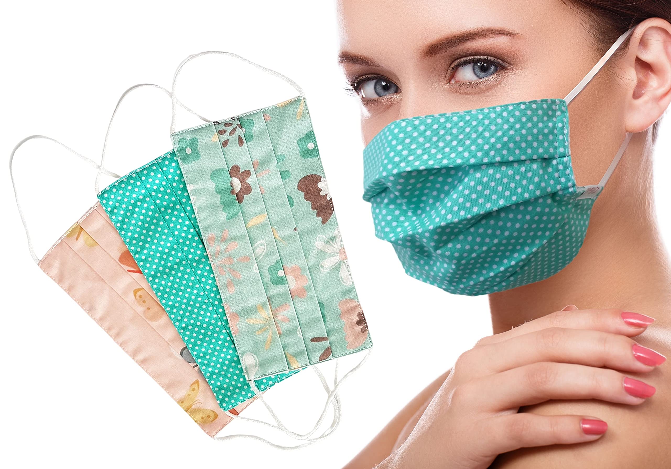 Lilind® 3 Pack Cloth Face Masks, Comfortable Gift, Handmade in UK, Breathable, Soft, Reusable and Washable Covering, 100% Cotton, Mix Green — image 1