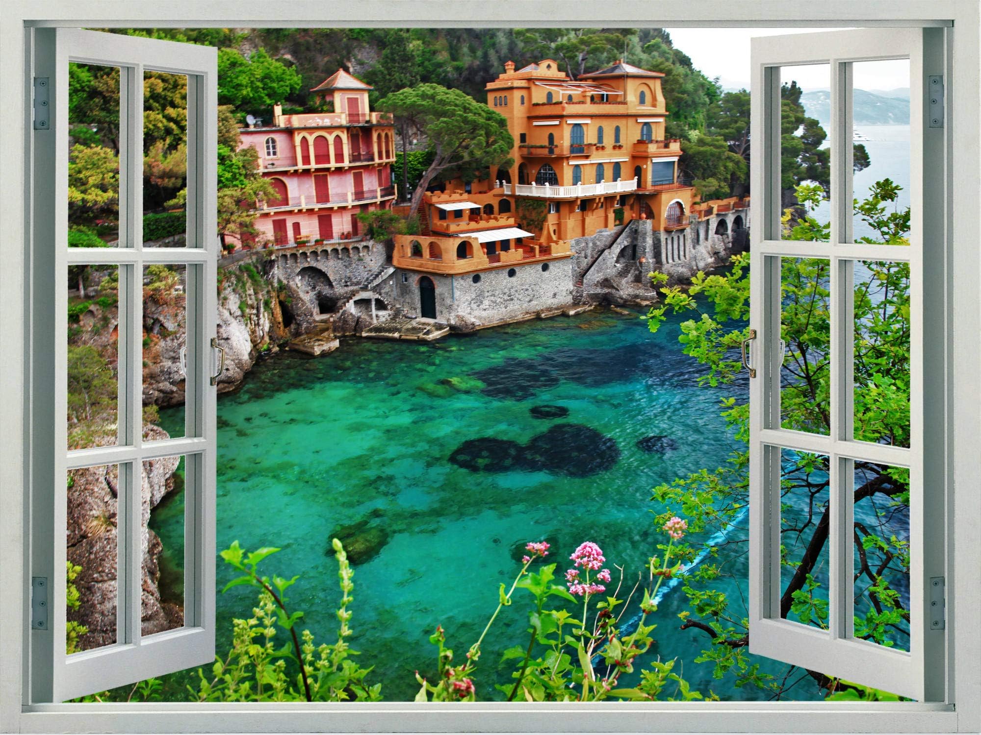 Walls 360 Peel & Stick Faux Window Wall Decal: Villa in Portofino (24 in x 18 in)
