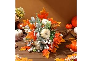 Knitgrip Thanksgiving Fall Table Cornucopia Centerpiece Autumn Table Centerpiece Pumpkin Maple Leaves Harvest Cornucopia Basket Decoration for Fall Dining Decor(Green)