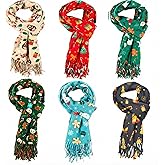 Chicingyou 6 Pcs Christmas Scarf with Tassels Bulk for Women Xmas Warm Large Holiday Scarf Wrap Gift, 6 Style, 27 x 71 Inch