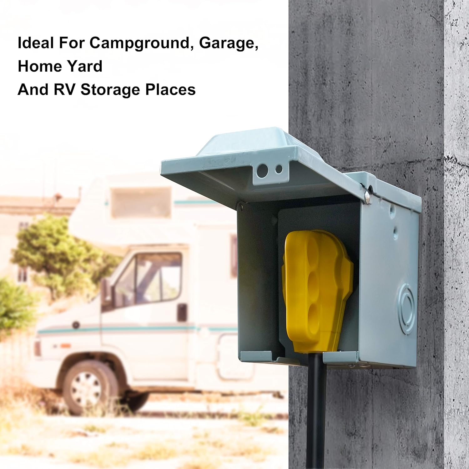RVGUARD 50 Amp 125/250 Volt RV/EV Power Outlet Box, Enclosed Lockable Weatherproof Outdoor Electrical NEMA 14-50R Receptacle Panel, ETL Listed: Home Improvement