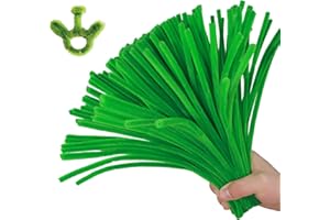AHUIFT 200PCS Upgraded Green Pipe Cleaners Craft Chenille Stems DIY Art Supplies Colorful Thick Fluffy Fuzzy Wire Sticks Bulk for Kids and Adults