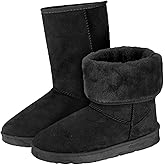 TeqHome Winter Snow Boots for Women, Classic Waterproof Womens Snow Boots with Faux Suede, Warm Comfortable Mid-Calf Fur Boot Outdoor(Black)