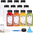 SUPERLELE 12pcs 8oz Plastic Juice Bottles with Black Tamper Evident Caps, Reusable Clear Juice Containers with Labels, Funnel and Brush for Juicing, Smoothie, Milk