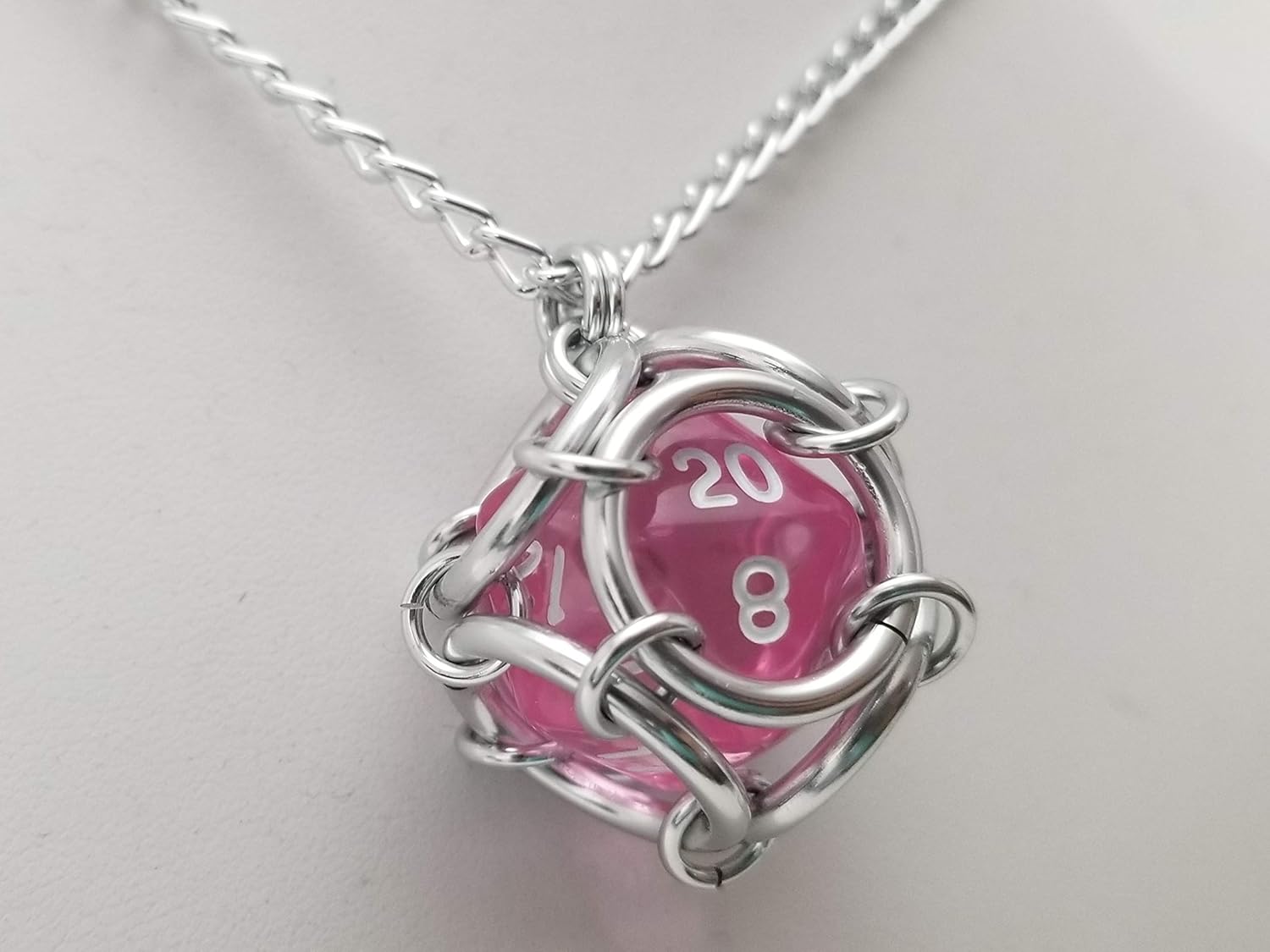 pink dice necklace, D20 necklace, chainmaille pendant Amazon.ca Handmade