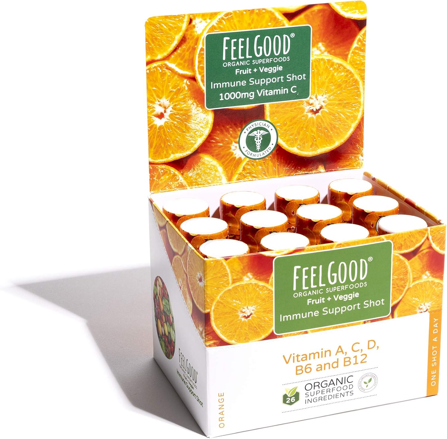 Immune Shot Orange (12 Pack)/by Feel Good Organic Superfoods/Organic, Non-GMO, Gluten Free, Vegan/Support Immune System to Fight viruses and pathogen.: Health & Personal Care