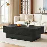 Tribesigns 55" Black Rectangle Coffee Table for Living Room | Modern Farmhouse Style, Thick Block Base, Thick &amp; Spacious Tabletop, Wood Grain Finish