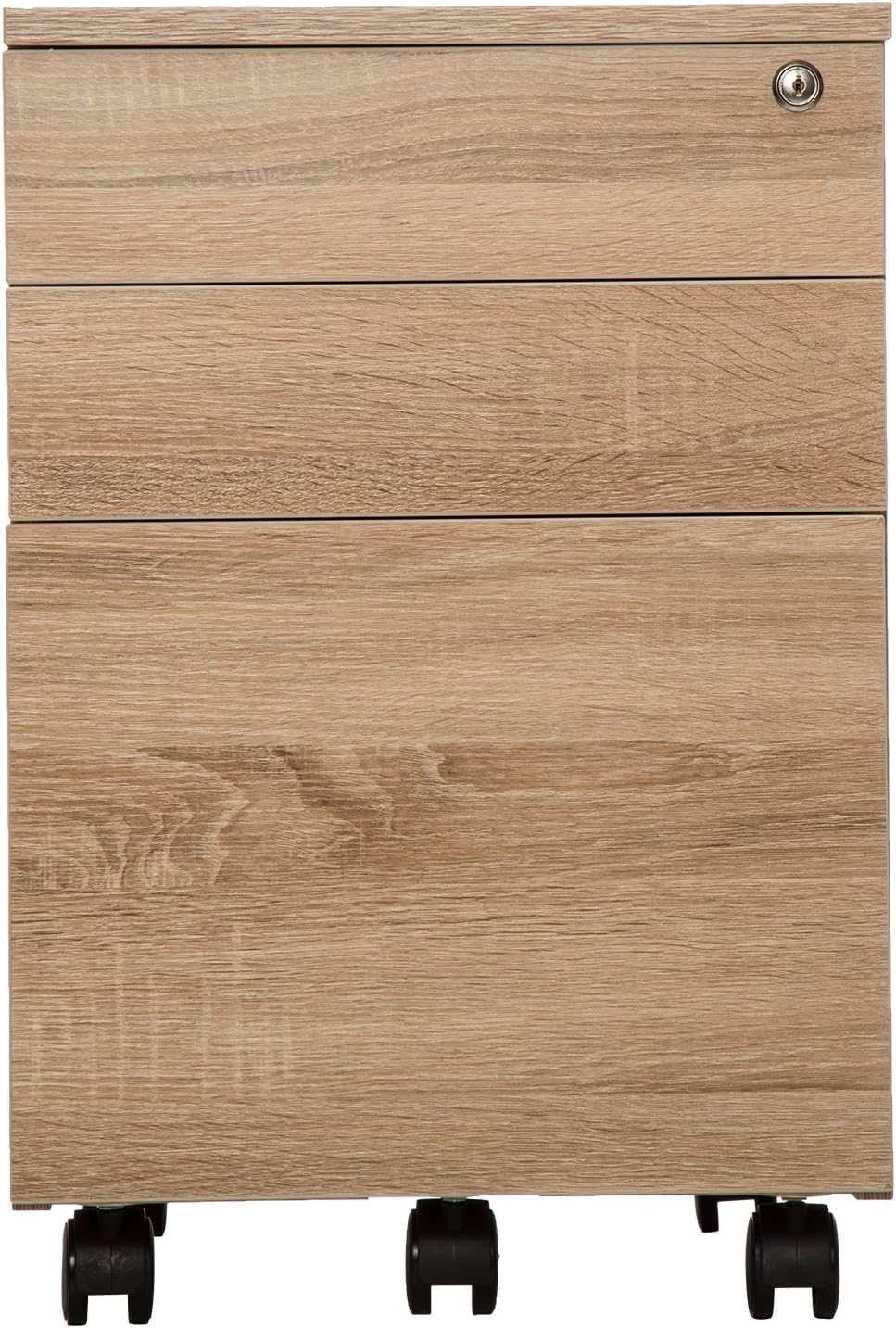 TOPSKY 3 Drawers Wood Mobile File Cabinet Fully Assembled Except Casters (Oak Letter Size) : Office Products