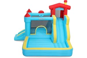 Outfunny Inflatable Bounce House, Kids Bouncy House for Boys 3-12 with Slide, Outdoor & Indoor, 450W Blower - Blue