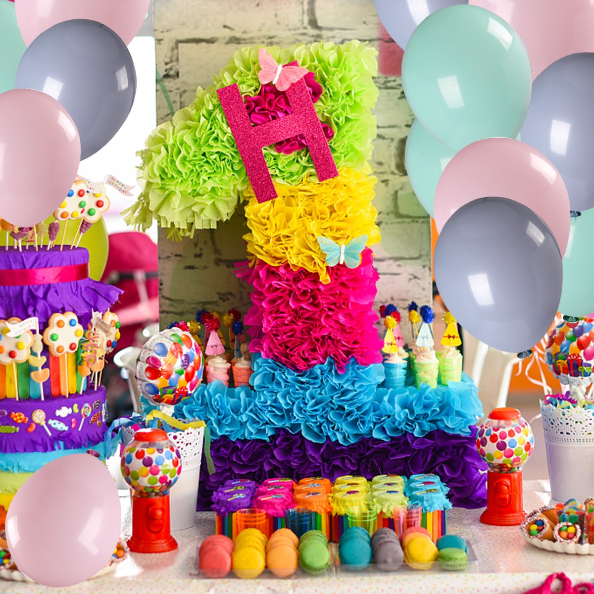 100Pcs Pastel Pink & Pastel Green & Pastel Purple Color Party Balloons