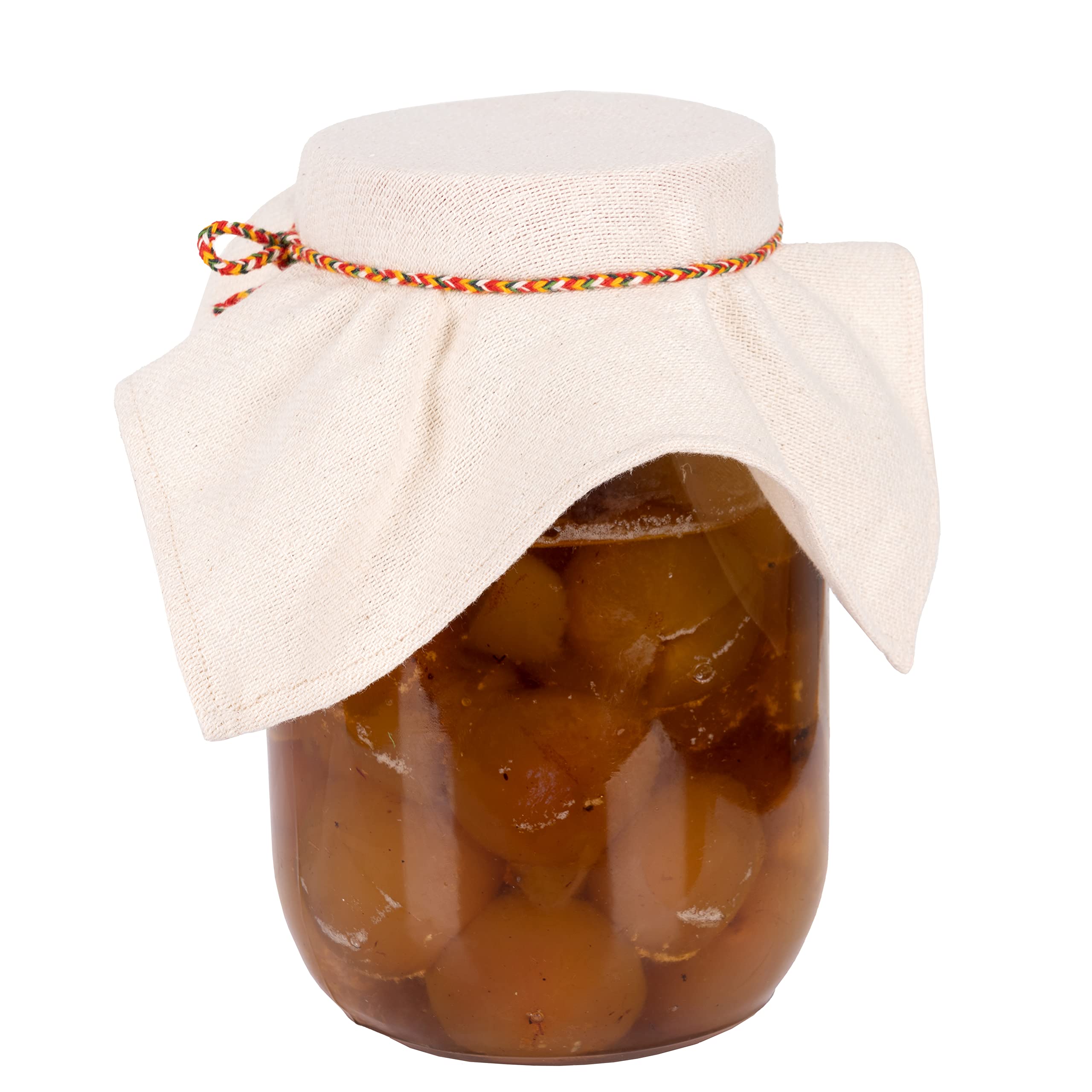 5-Pack Kombucha Jar Cloth Covers with Rope ; Reusable Unbleached Muslin Linen Cotton Lids with Rubber Bands