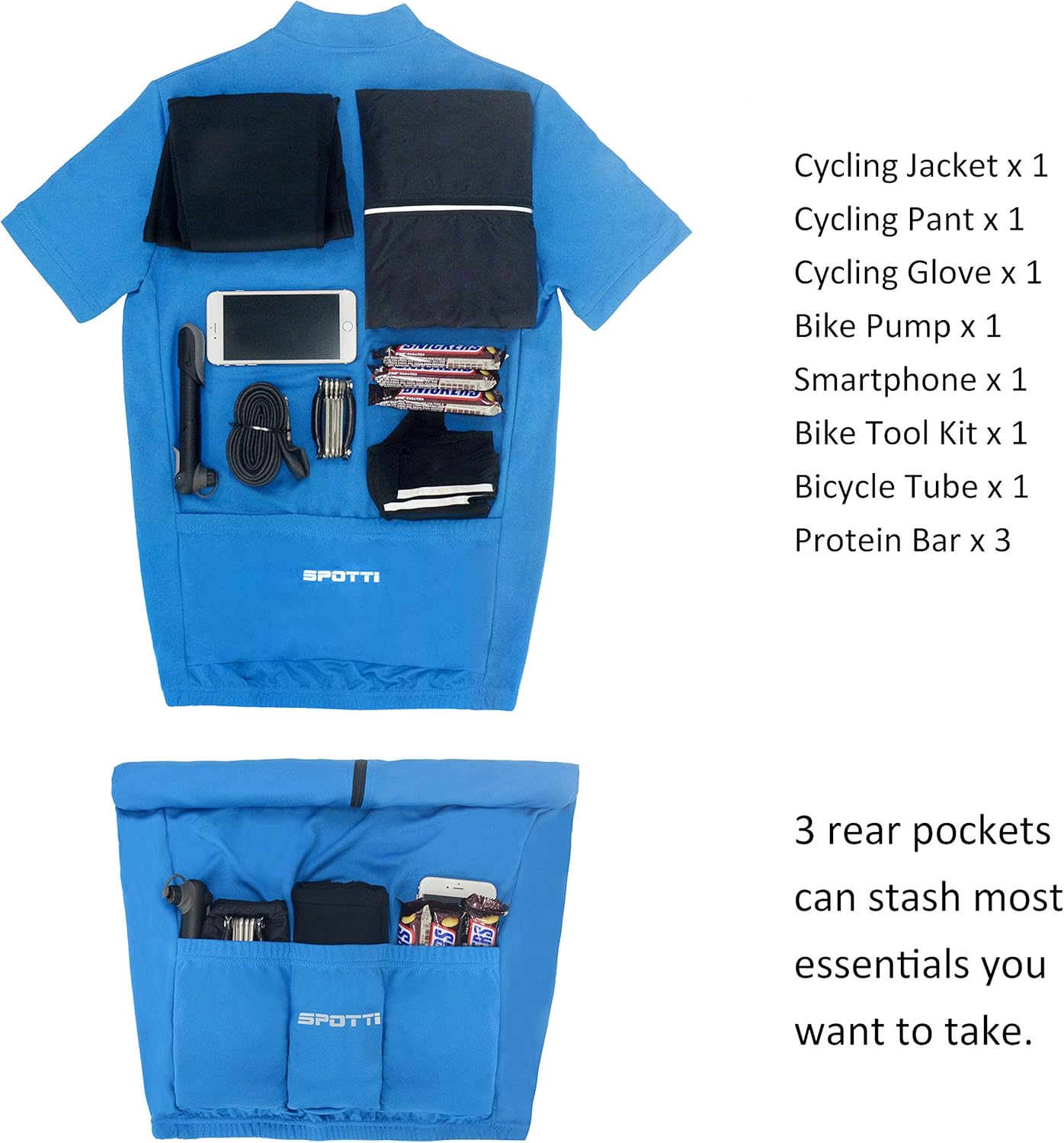 Spotti Men's Cycling Bike Jersey Short Sleeve with 3 Rear Pockets- Moisture Wicking, Breathable, Quick Dry Biking Shirt : Clothing