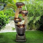 Naturefalls 40&rdquo; H Modern Outdoor Fountain - 4 Crocks Outdoor Garden Fountains with Contemporary Design&amp;LED Light for Garden, Patio, Deck, Porch, Backyard and Home Art Decor (40in, Light Gray)
