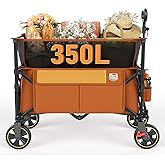 Timber Ridge Collapsible Folding Wagon 350L Extra Large with Brake, Heavy Duty Camping Utility Cart Outdoor, Extended Height 