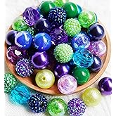 20mm Beads for Beadable Pens Mix, Bubblegum Bead 20mm Bulk, 20 mm Bead for Keychain, Large Chunky Bubble Gum Beads for Jewelry Making, 50 pcs (Purple/Blue/Green)