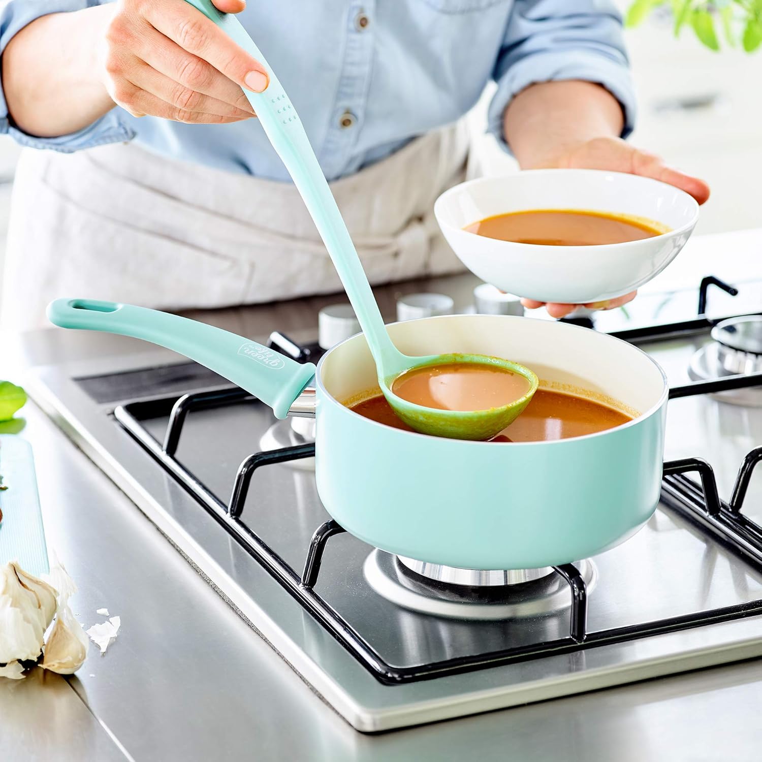 GreenLife Nylon Cooking Set, 7-Piece Utensil, Turquoise/Mint Green: Kitchen & Dining