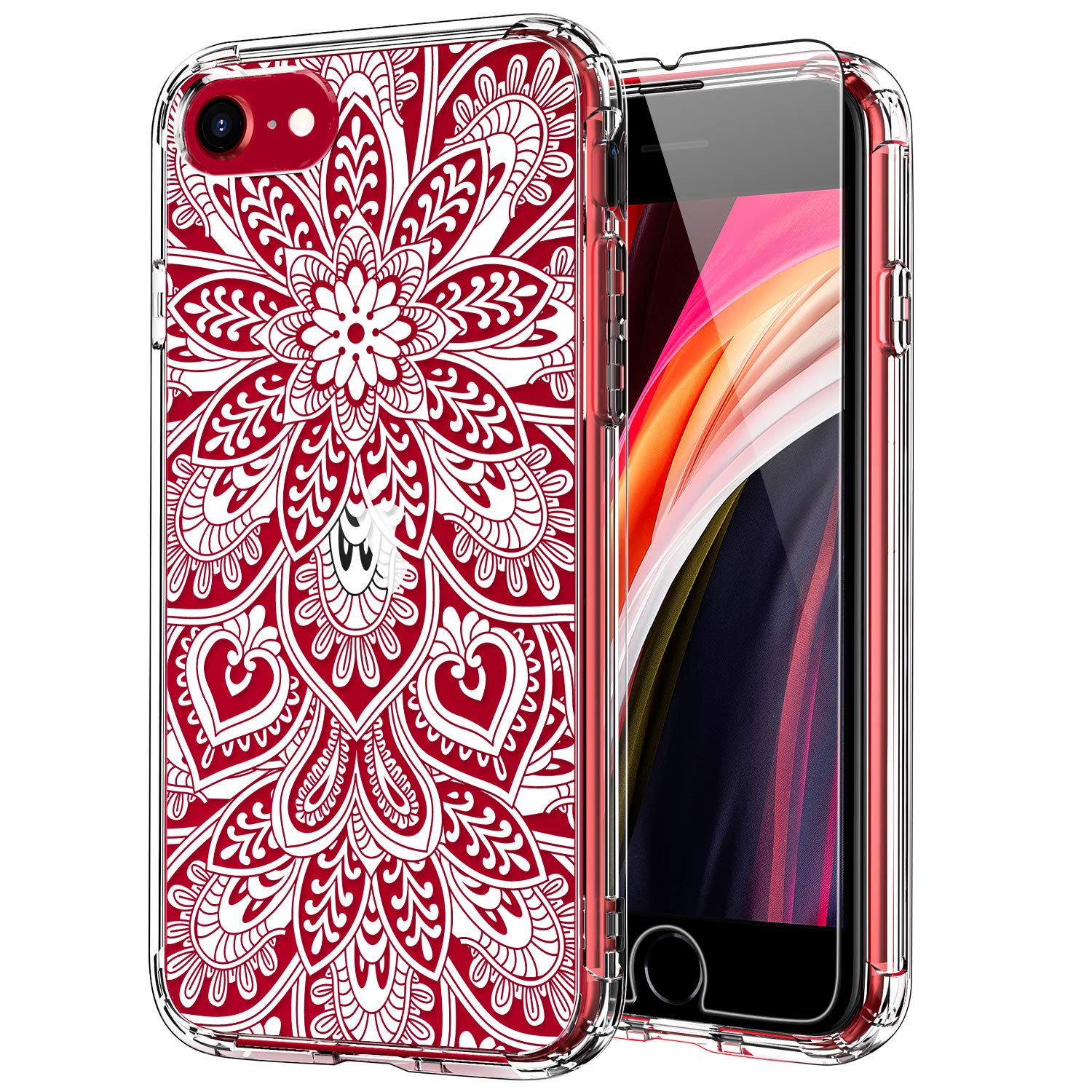 ICEDIO for iPhone SE 2022, SE 2020 Case,iPhone 8/7 Case with Screen Protector,Clear TPU Cover with Fashion Designs for Girls Women,Protective Phone Cover Henna Blossoms Floral