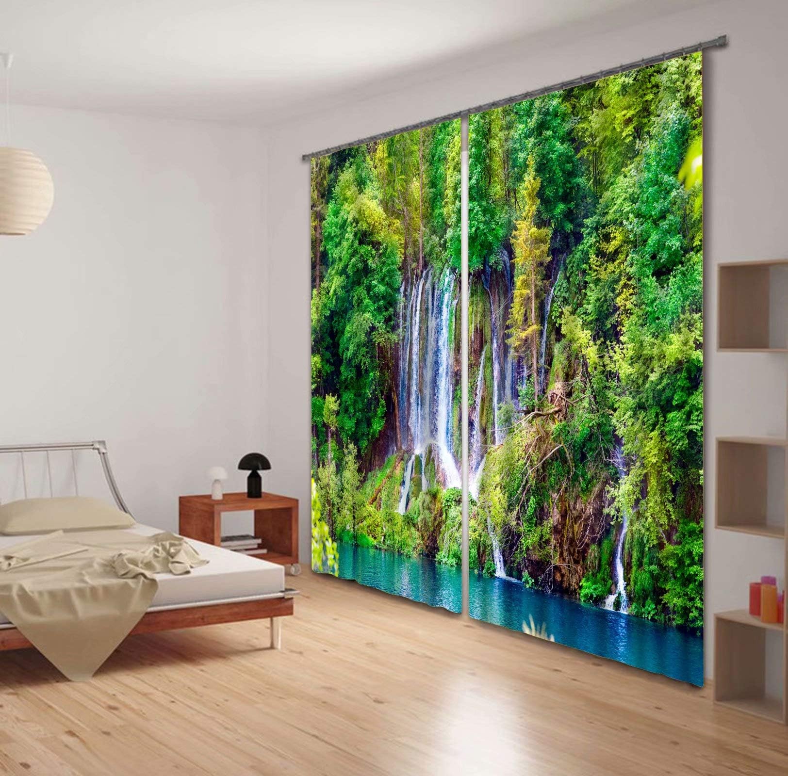 Redida Curtains Pattern Print Curtain Window Curtain Panels for Living Room 2 Panels,Waterfall Trees,42" W by 63''L